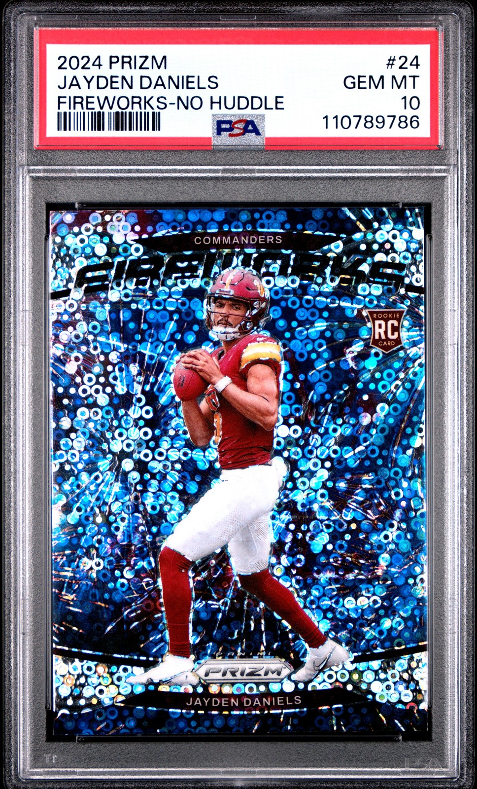 2024 PANINI PRIZM FIREWORKS NO HUDDLE #24 JAYDEN DANIELS PSA 10