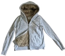 Vintage y2k Abercrombie  Fitch Faux Fur Lined Hoodie Jacket Womens Large Gray