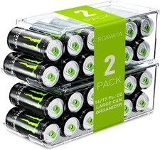 2 Pack Tall Skinny Can Organizer for Refrigerator, Stackable Large Soda Clear 