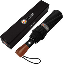 Umbrella Windproof with Wood Handle - Travel and Automatic, Umbrella Compact for