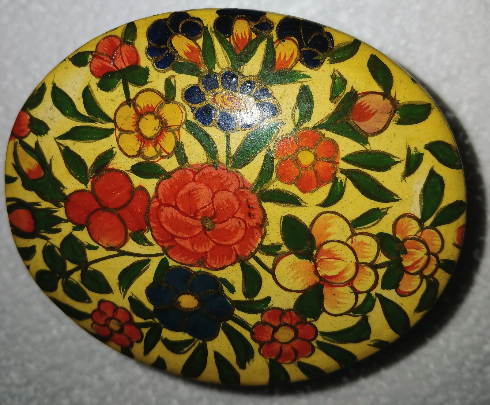 Exquisite Hand-Painted Kashmir Paper Mache Lacquered Vintage Trinket Box