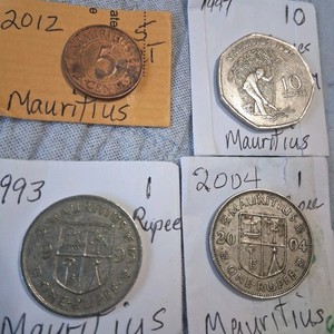 4 Pc Assorted MAURITIUS Coin Lot - Authentic 5Ct / 10Ct / Rupee 1993-2012 Circ