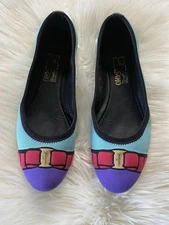 Salvatore Ferragamo ​Varina Knit Flat Ballet Color Block Buckle Shoes Sz 7.5 B