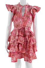 Ulla Johnson Womens Fit & Flare Mini Dress Pink Floral V-Neck Cotton Size 2