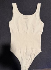 OQQ Women s Beige Stretch Bodysuit One Piece, Size M Regular, 1 Pack