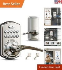 Modern Satin Nickel Keyless Entry Lock with Backlit Keypad and Auto-Lock Feature