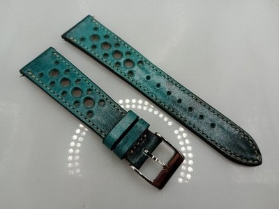 New 20mm Watchgecko Geckota Handmade Genuine Leather Blue Watch Strap 6B394
