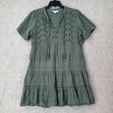 Nurture Westbound Boho Babydoll Short Sleeve Dress XL Green Cotton Eyelet