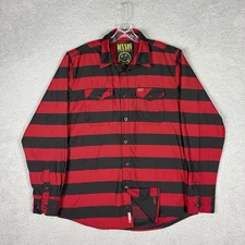 Dixxon Flannel Kurt Cobain Shirt Men’s Large Red Black Striped Grunge Biker Rock
