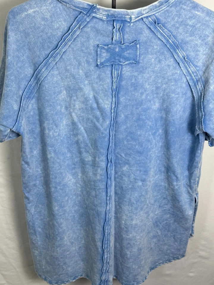 Zenana Blue Mineral Wash Cotton Tee Slouchy Casual Comfy Top XL - Image 4 of 4