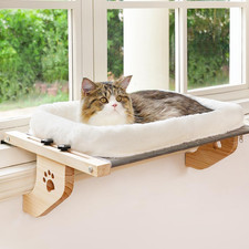 Cat Sill Window Perch Sturdy Hammock Window Seat with Cushion Bed Cover, Wood 