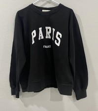 NWT Women s Paris France Black Long Sleeve Impressions Pullover Sweatshirt Large