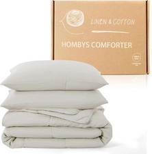 100 Linen Comforter Set King, Pre-Washed Linen Front and Cotton Back Comforter