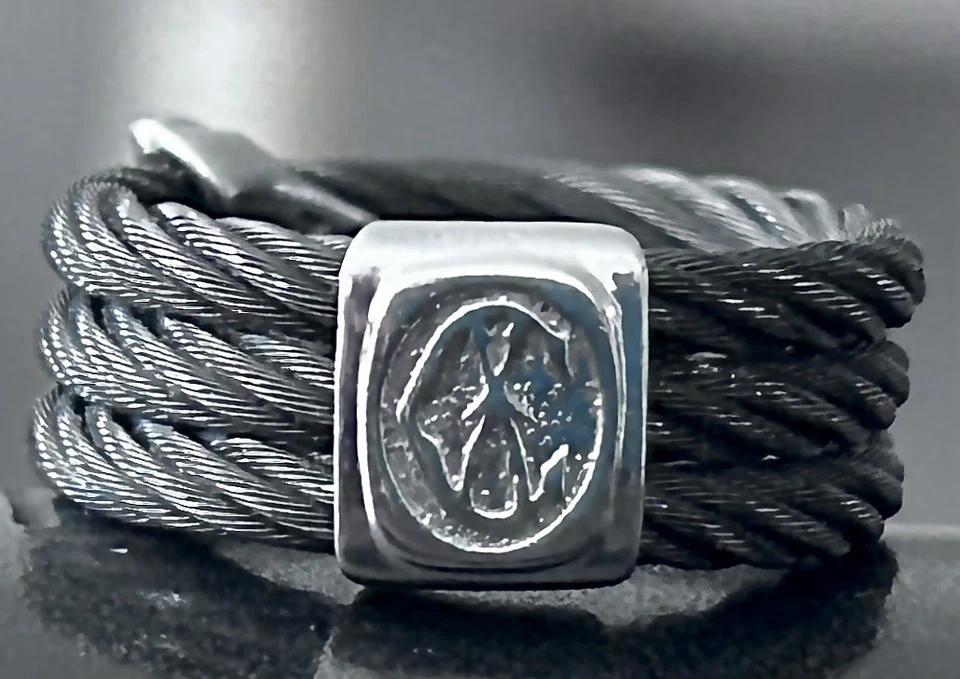 Anillo Charriol Tres Bandas Cable Diamantes Oro Blanco 18K Celta Lujo Talla 6.25 Foto 4 de 4