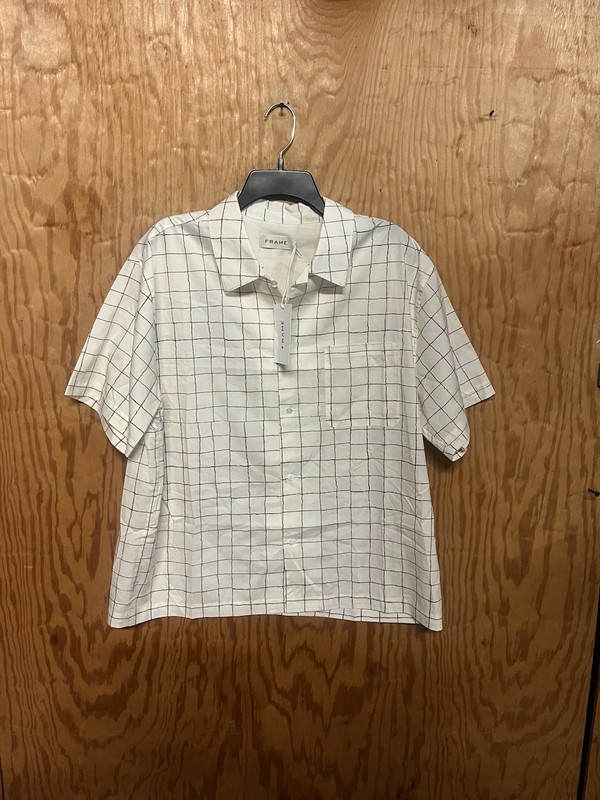 Frame Men's Large Ivory Regular Fit Vintage Camp Button-Up Shirt $248