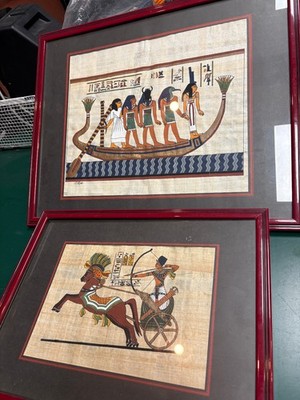 Ägyptische Papyrus-Bilder mit Rahmen (2 Stück)   handgemalt, antikes Motiv