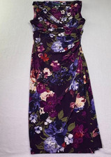 Lauren Ralph Lauren purple floral V-neck stretch faux wrap midi sheath Size 4