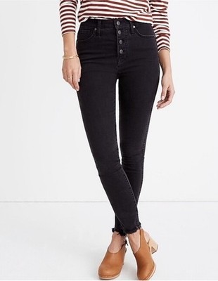 Madewell Berkeley 10  High Rise Skinny Faded Black Button Fly Frayed Hem 25P EUC