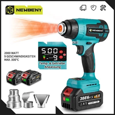 NEWBENY 9 Gang Akku Heißluftgebläse Heißluftfön Heißluftpistolemit 3 Düsen Für Makita