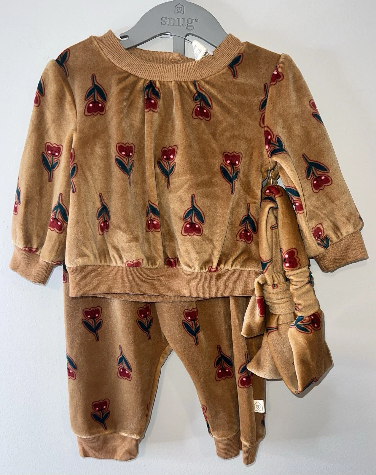Snug Baby 3 pc Set L/S Top & Jogger Pants 3-6 Months Tulips Floral Print NWT