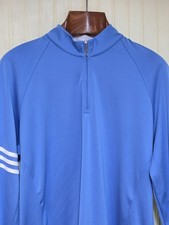 Adidas Pullover Mens Medium Blue Quarter Zip Climalite Golf 3 Stripe Shirt
