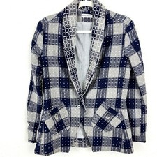 Rachel Walters Women's Isha Wool Plaid Academia Blazer Jacket Blue Size M
