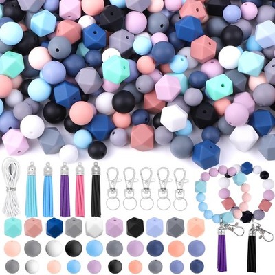 Silicone Beads Bulk 121 Pcs, Round Polygonal Beads, DIY Bracelet Necklace