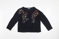 Zara Women’s Black Floral Embroidered Sequin Knit Jumper Size S