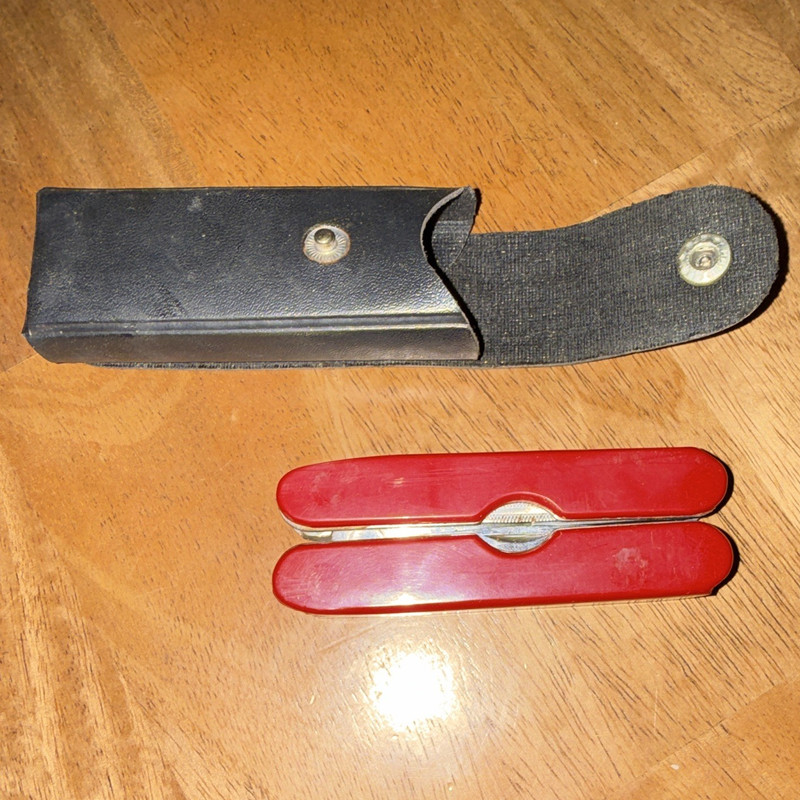 Red Folding Multi-Tool Pocket Knife & File 2.5in Straight Edge w/ Sheath