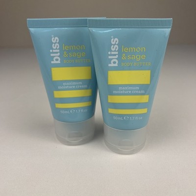 2x NEW Bliss Lemon + Sage Body Butter -  50mL (1.7 fl. oz.) - Maximum Moisture