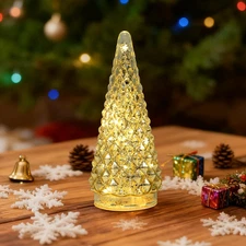 Glass Christmas Tree Decorations Indoor Mercury LED Tabletop Christmas Tree Deco