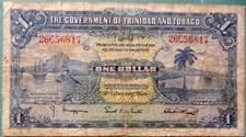 TRINIDAD AND TOBAGO 1 DOLLAR NOTE  ISSUED 02.01. 1939 , P5 b,