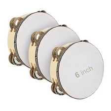 3 PCS Tambourine - Hand Held Wood Tambourine with Double Row Jingle 6 Inch