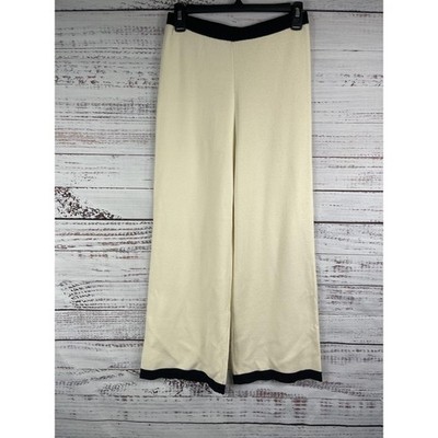 EB Luxe Pants Women's Size LG Ivory Black Knit Wide Leg Cropped Pull On Lounge