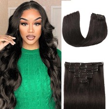 Clip in Hair Extensions Real Human Hair Straight 16 Inch 7pcs 120g Clip ins H...