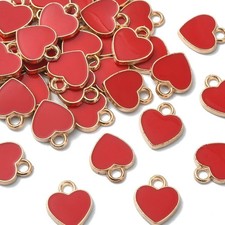 100pcs Enamel Red Heart Charms Mini Valentine's Day Love Heart Shaped Charms ...