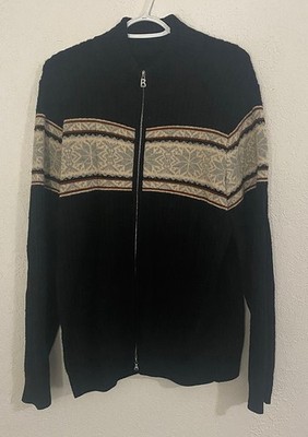 Bogner Full-Zip Cardigan Sweater Mens L Black, Virgin Wool Blend Mock Neck