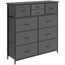 10 Drawers Large Chest Black Fabric Dresser Steel Frame Wooden Tabletop Storage