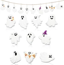 20Pcs Halloween Wooden Ornaments Cute Ghost Tree Decorations Gothic Spooky Hangi