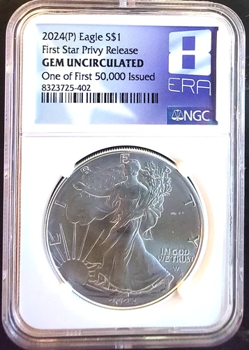 2024 American Eagle NGC Star Privy Gem Uncirc 8 ERA TONED-0.999 Silver 1 Oz Coin