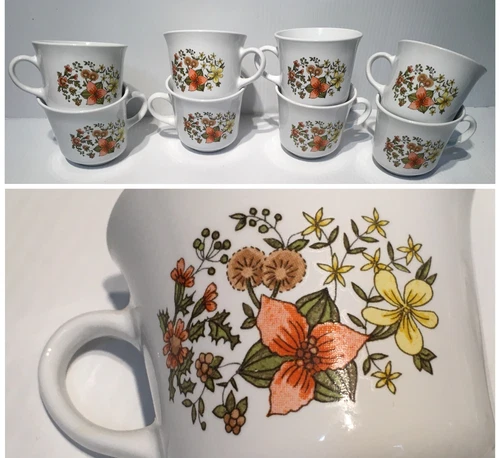 Corelle INDIAN SUMMER CUPS Brown Orange Yellow Corning Coffee Mugs EUC Set Of 8