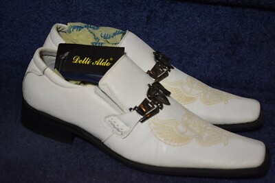 Delli Aldo Wicked Cool White Leather Metal Sword Bracelet Loafers, men 