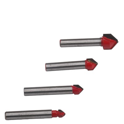 Woodworking Milling Cutter V Grooving Dual Flute Router Bit Set 1//4/" Shank 4Pcs