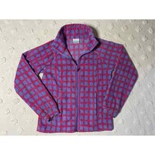 Columbia Zip Up Fleece Houndstooth Check Pink Purple Youth Girls Size 14-16