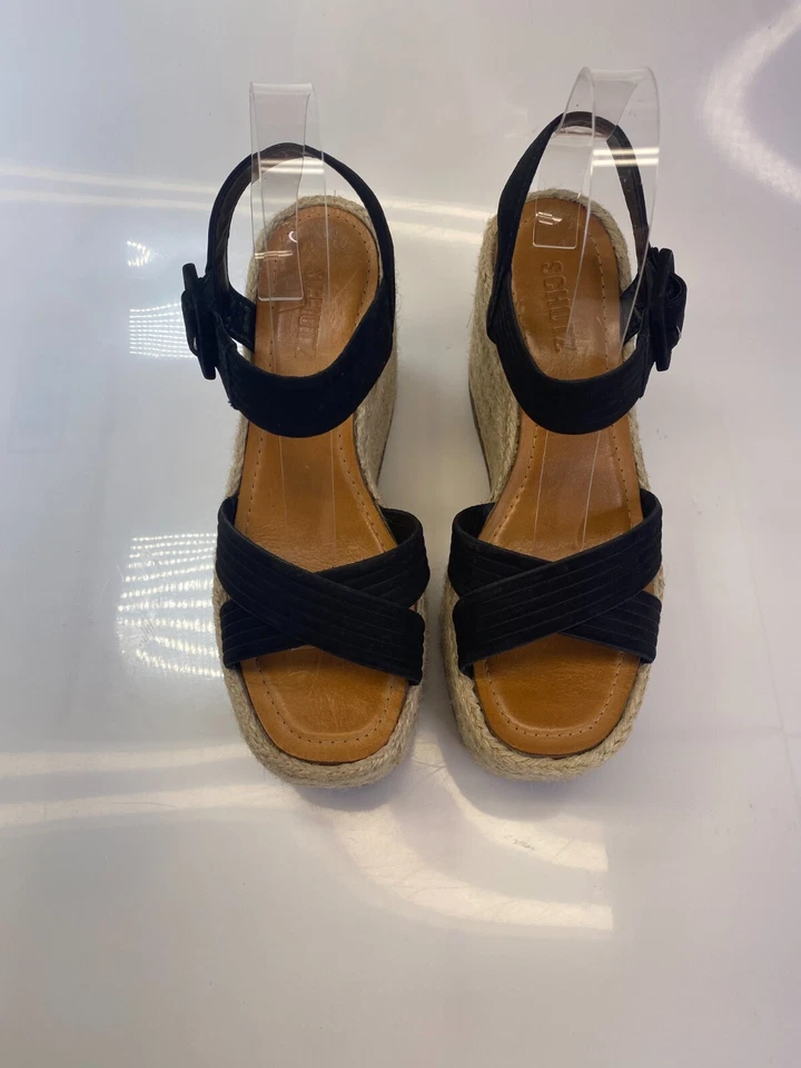 Sandalia de cuña alpargata negra Blisse Nubuck Schutz para mujer talla 9 Foto 2 de 4