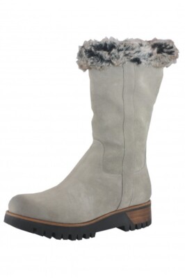 Manas Women's Grey Black Tipped Fur Lined Suede Mid Calf Suede Boots US 6 EU 36
