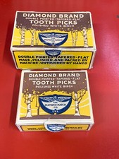 VINTAGE 1940's "DIAMOND BRAND TOOTH PICKS" BOXES, 1-BOX FULL NOS, (LOT OF 2)