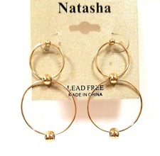 NEW NATASHA GOLD TONE,LEAD FREE,BEADS IN 2 HOOPS EARRINGS