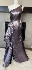 $598 Mac Duggal Women's Purple Metallic Beaded Ruffle One-Shoulder Dress Size 4