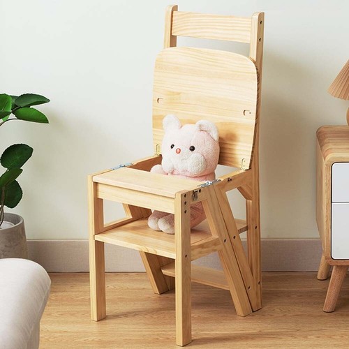 4in1Wooden Folding Library Ladder Chair Multifunctional Step Stool Display Stand - Picture 7 of 12